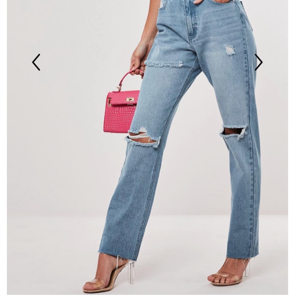 Stassie X Light Blue Wrath Highwaisted Slash Straight Leg Jeans